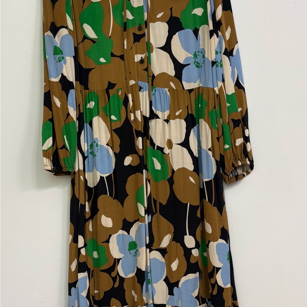 Who What Wear Long Sleeve Floral Midi Dress in Black, Brown & Green